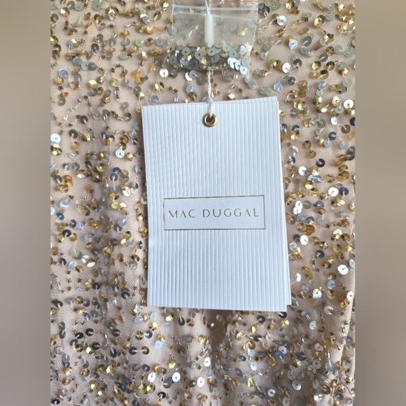 NWT! Mac Duggal, Fully Sequined Ruffle Tiered 3/4 Sleeve Midi Dress,Nude, SIZE 2 - Picture 11 of 12